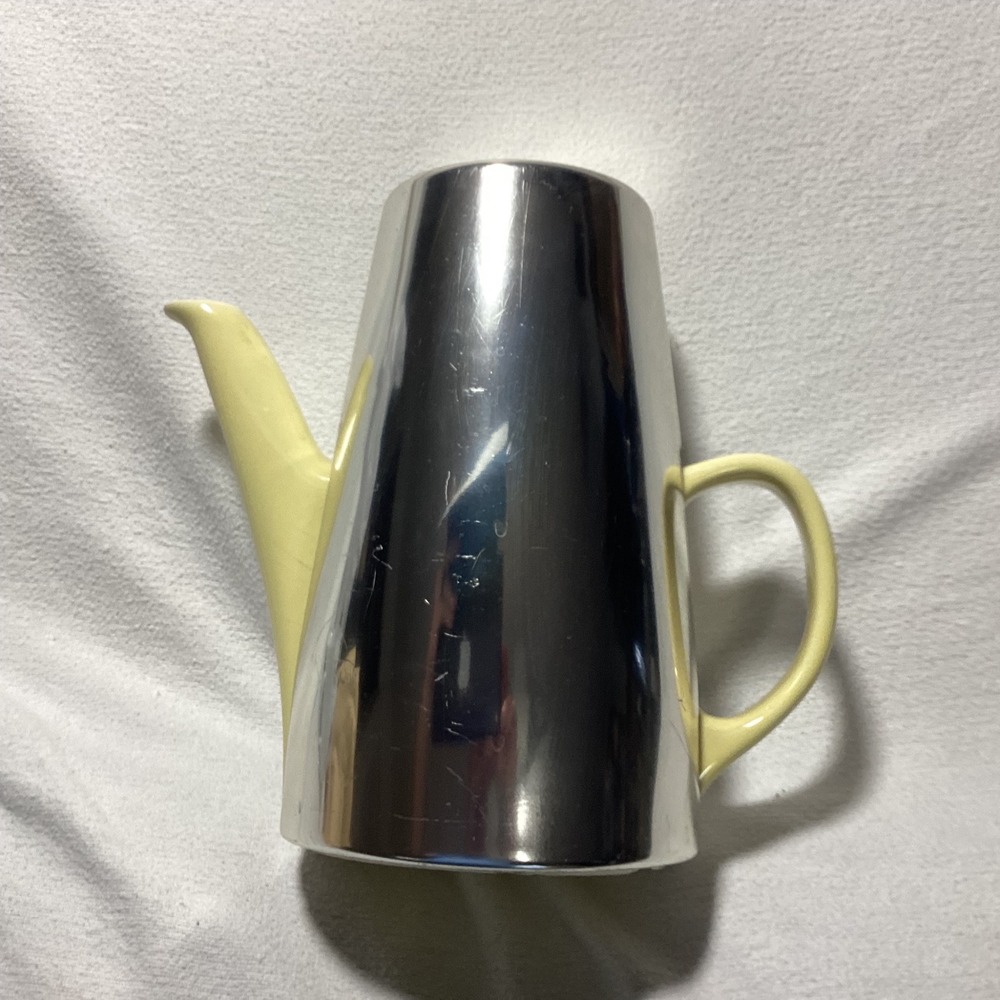 Vintage Melitta 8-110 Yellow Ceramic Coffee Pot with Chrome Insulated Cozy MCM